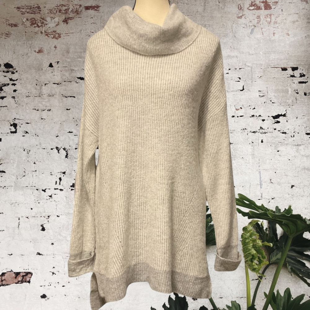 RICKI'S grey & white ribknit cowl neck Sweater tunic L/G
